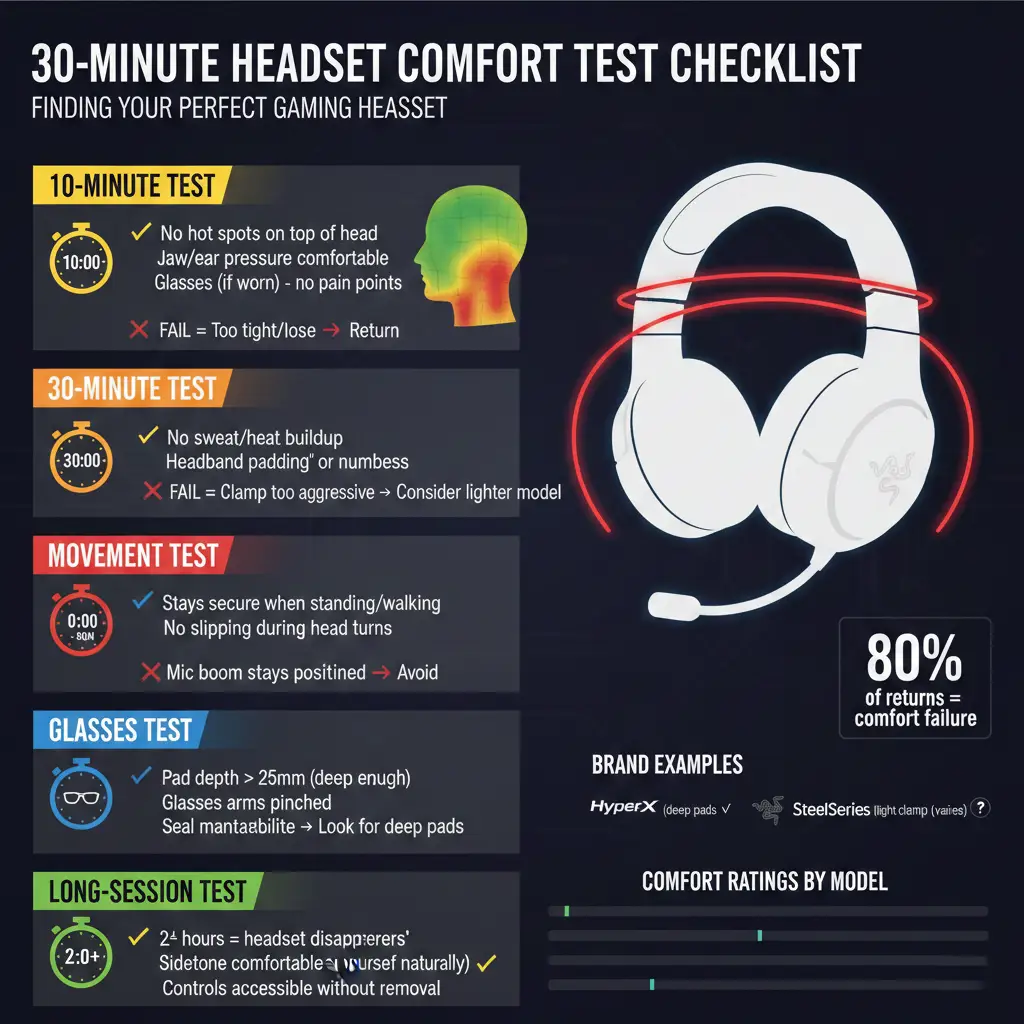 headset comfort clamp pressure test checklist graphic