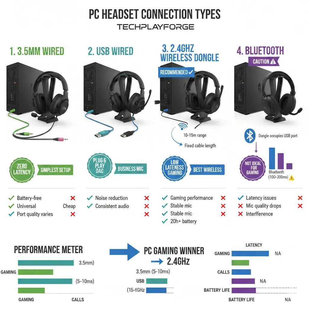 pc headset connection types usb 3.5mm 2.4ghz bluetooth